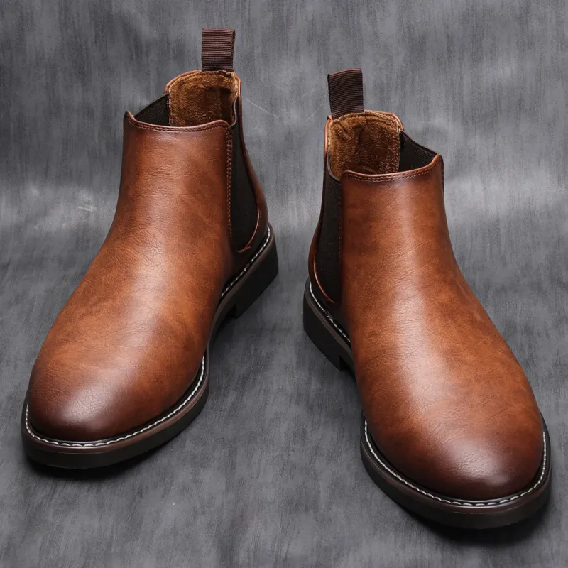 Mens Chelsea Boots Premium Leather with Elastic Side Panels - Product example