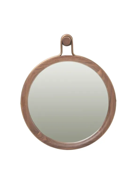 Utility Round Mirror Large Walnut natural Aged gold von Stellar Works