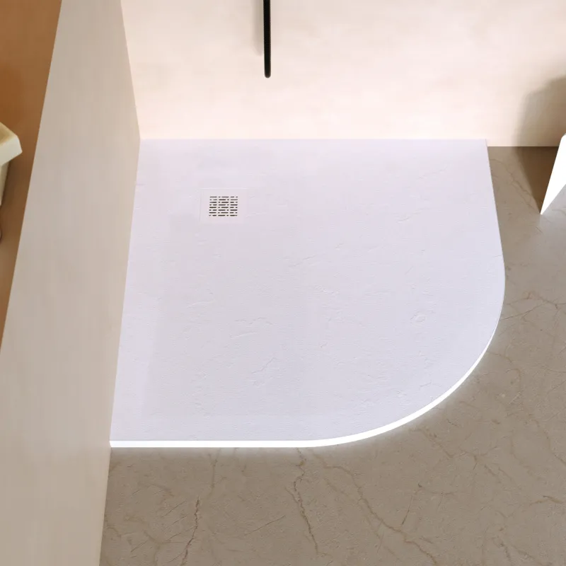 Dolvhin® Eckduschwanne aus Mineralguss "Caliza Corner" | Rutschhemmende Schieferoptik | Randnaher Ablauf