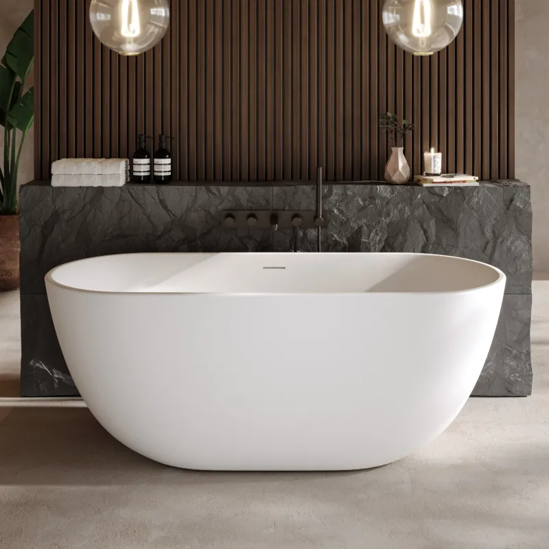 Dolvhin® Freistehende Badewanne „Kalua“ | Solid Surface Mineralguss | Oval | 169x72x64 cm