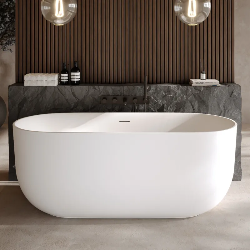 Dolvhin® Freistehende Badewanne „Luva“ | Solid Surface Mineralguss | Oval | 180x84x63 cm