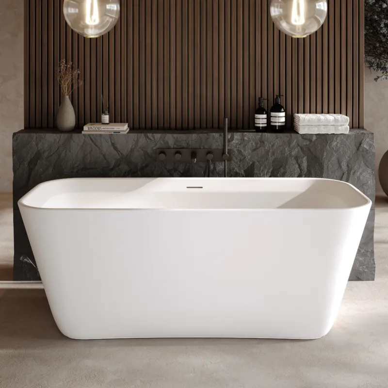 Dolvhin® Freistehende Badewanne „Eluna“ | Solid Surface Mineralguss | Eckig | 169x74x63 cm