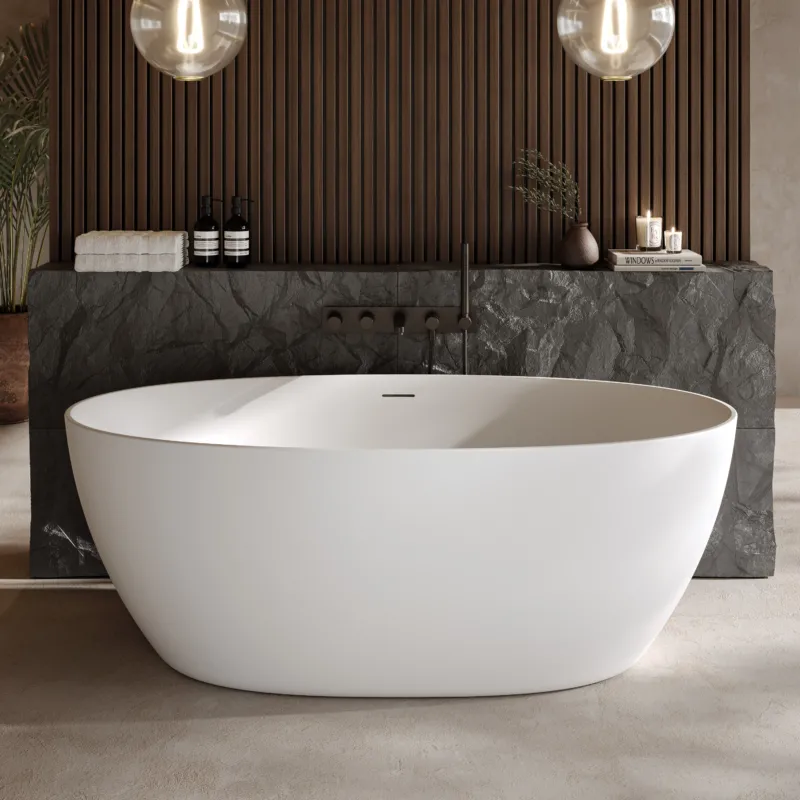 Dolvhin® Freistehende Badewanne „Isola“ | Solid Surface Mineralguss | Oval | 169x84x62 cm