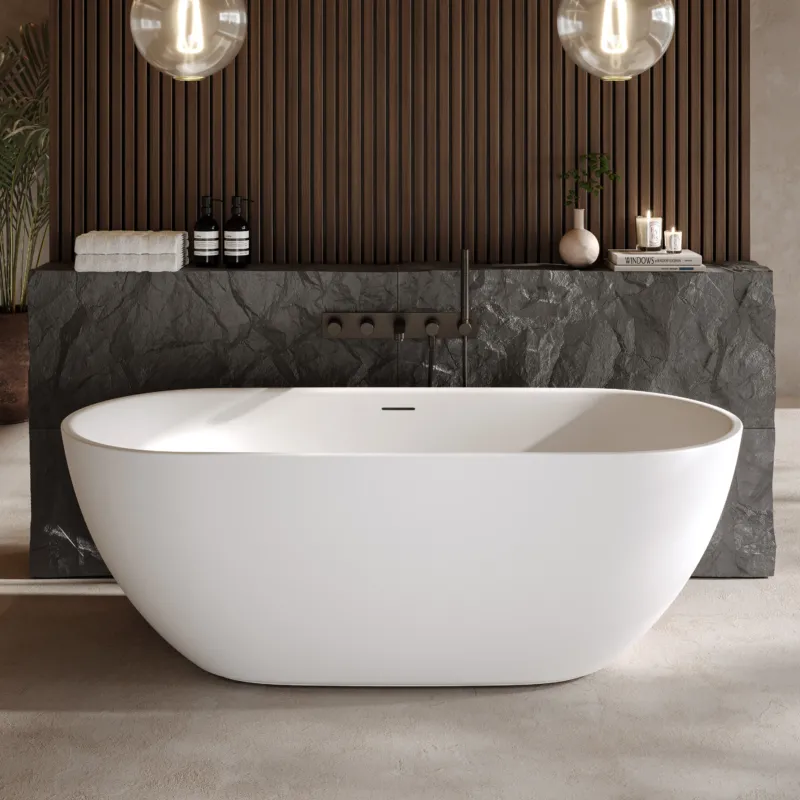 Dolvhin® Freistehende Badewanne „Alila“ | Solid Surface Mineralguss | Oval | 170x72x58 cm
