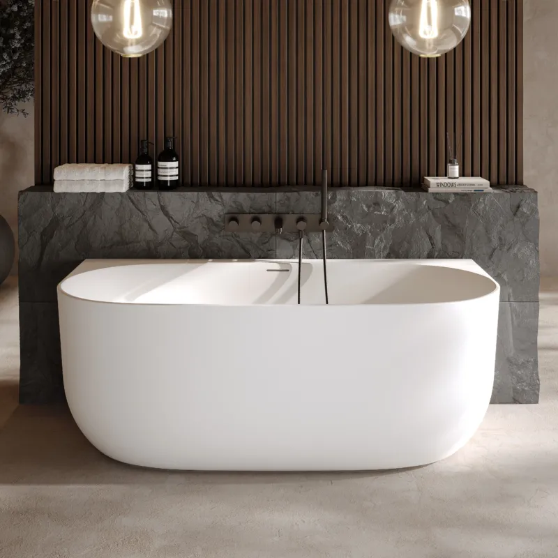 Dolvhin® Vorwand Badewanne „Luva Wall“ | Solid Surface Mineralguss | Oval | 170x82x63 cm