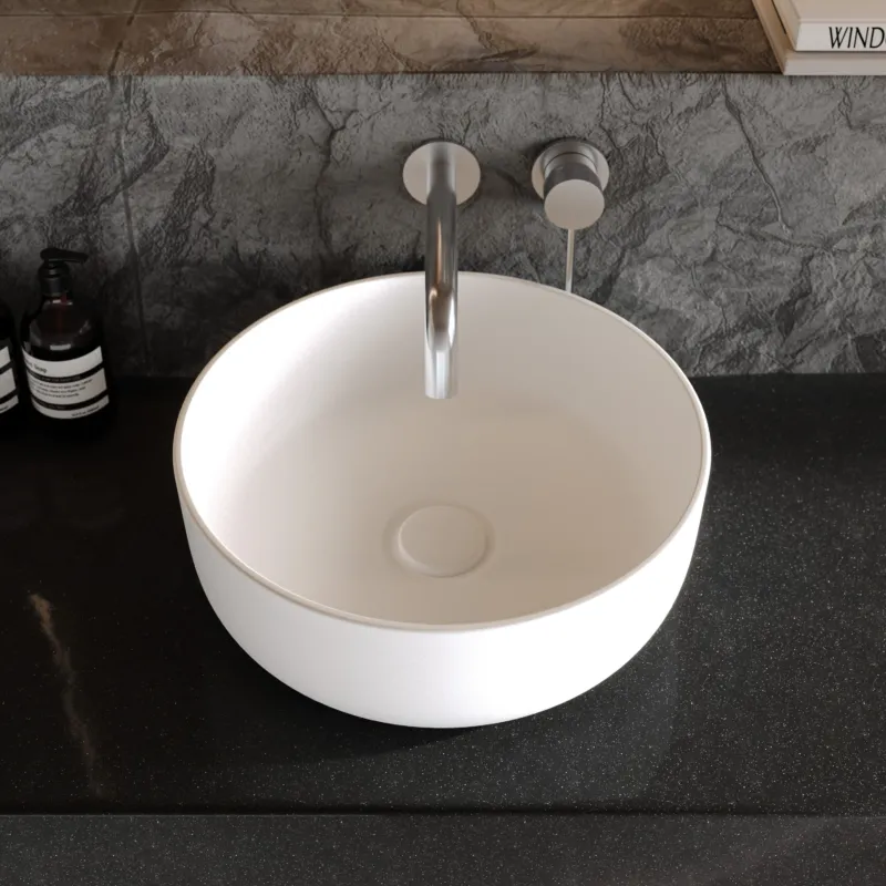 Dolvhin® Aufsatzwaschbecken "Norea" | Solid Surface Mineralguss | Rund | Weiß Matt | Ø41x14 cm