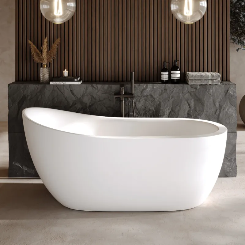 Dolvhin® Freistehende Badewanne „Corsia“ | Solid Surface Mineralguss | Oval | 174x78x77/62 cm