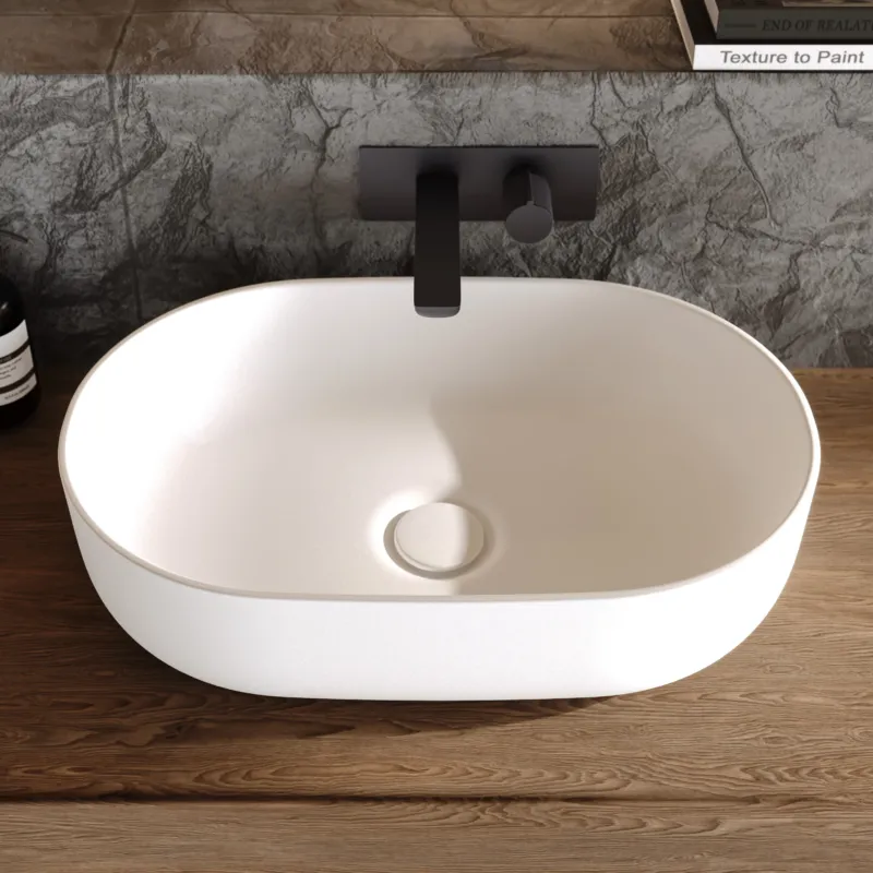 Dolvhin® Aufsatzwaschbecken "Luva" | Solid Surface Mineralguss | Oval | Weiß Matt | 56x36x14 cm