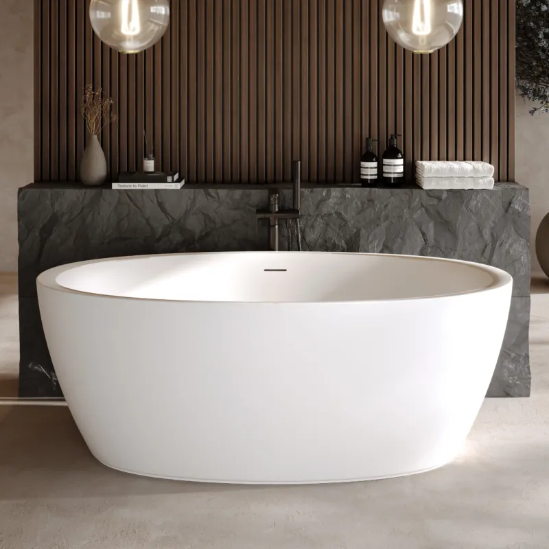 Dolvhin® Freistehende Badewanne „Palava“ | Solid Surface Mineralguss | Oval | 179x90x66 cm