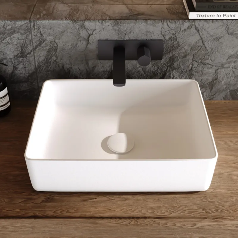 Dolvhin® Aufsatzwaschbecken "Elba" | Solid Surface Mineralguss | Rechteckig | Weiß Matt | 50x35x13 cm