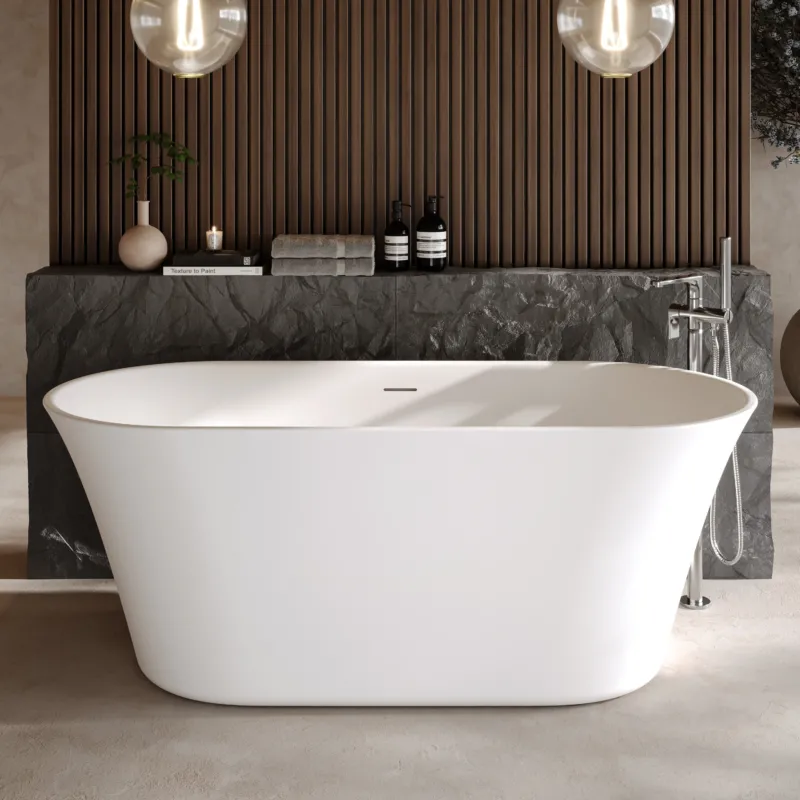 Dolvhin® Freistehende Badewanne „Aurea“ | Solid Surface Mineralguss | Oval | 180x81x63 cm