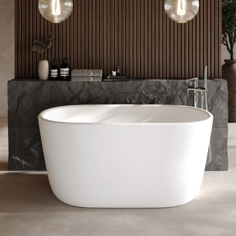 Dolvhin® Freistehende Badewanne „Santora“ | Solid Surface Mineralguss | Oval | 130x70x61 cm
