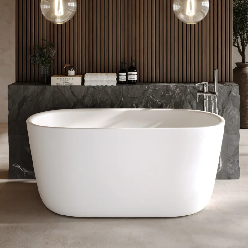 Dolvhin® Freistehende Badewanne „Santora“ | Solid Surface Mineralguss | Oval | 140x70x62 cm