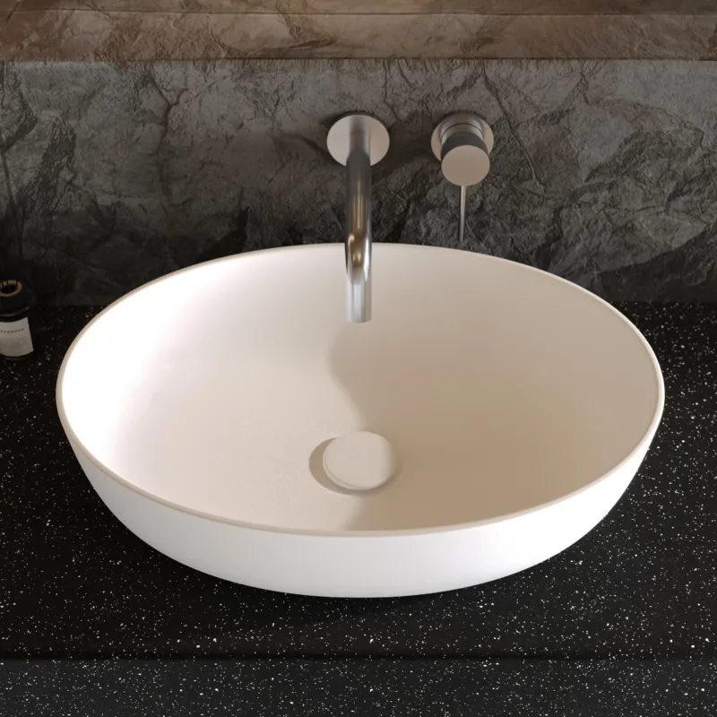 Dolvhin® Aufsatzwaschbecken "Isola" | Solid Surface Mineralguss | Elliptisch | Weiß Matt | 54x38x14 cm