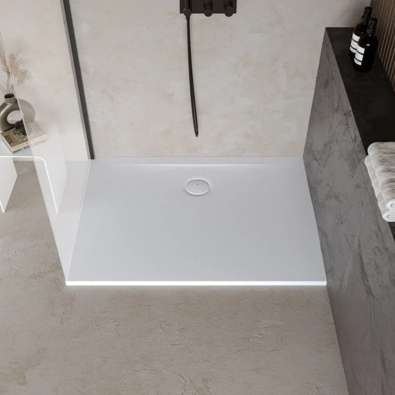 Dolvhin® Duschwanne "Lunaro" | Solid-Surface Mineralguss | Randnaher Ablauf