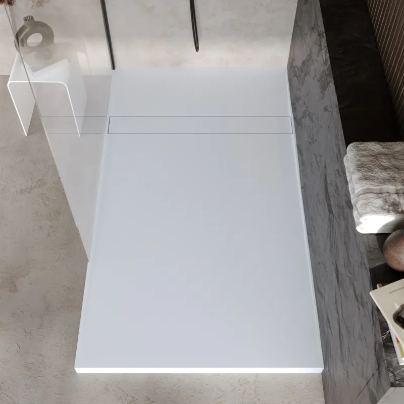 Dolvhin® Duschwanne "Sarena" | Solid-Surface Mineralguss | Randnaher Ablauf