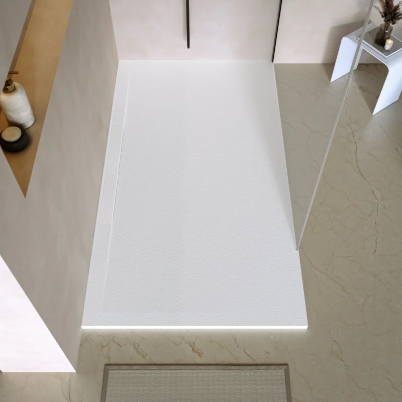 Dolvhin® Duschwanne aus Mineralguss "Ardea Side" | Rutschhemmende Naturstein-Optik | Seitlicher Kantenablauf