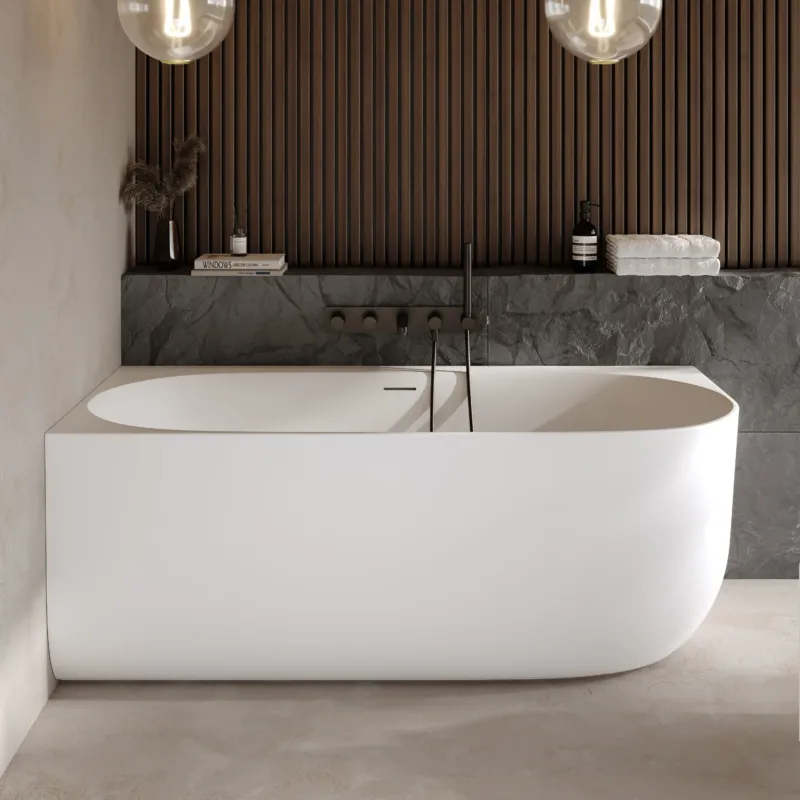 Dolvhin® Eck-Badewanne „Luva Corner“ | Solid Surface Mineralguss | Oval | 171x82x63 cm