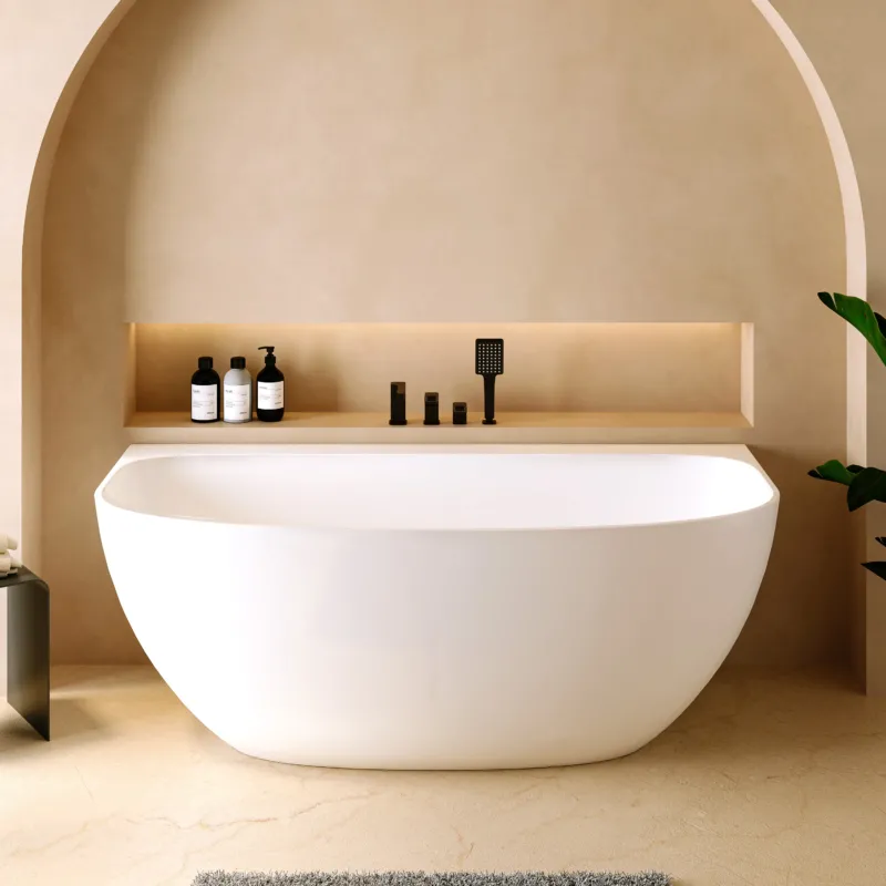 Dolvhin® Halb freistehende Badewanne "Tahaa" aus Mineralguss | Oval | 160x75x57 cm