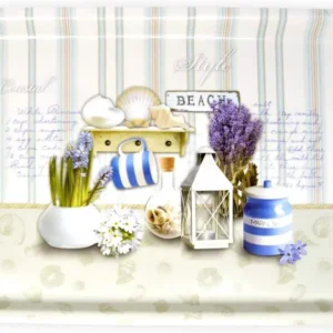 Rechteckiges Kuchentablett 45x31 cm, Druck: Strandoase, Esstablett aus Italien, Desserttablett tragbar
