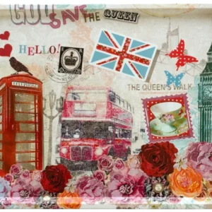 rechteckiges Serviertablett Melamin, Buntes Kunststofftablett groß 47x31 cm, Motiv: London