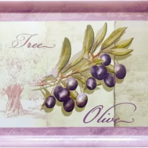 Kunststofftablett ohne Griffe, Speisetablett groß 50x37 cm, Melamingeschirr Grün, Tablett Design: Olivenbaum