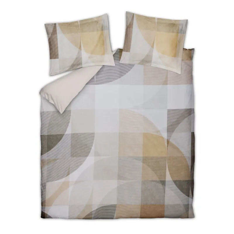 Vandyck Muted Shapes dekbedovertrek met blokken en gebogen vormen in beige en bruin (SAMP26222)