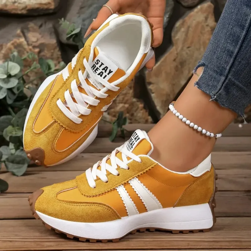 Womens Retro Sneakers Orange Vegan Leather Walking Shoes - Detailed view