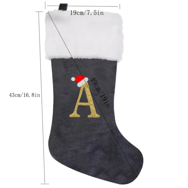 Personalized Christmas Stocking Gray Velvet Monogram Letter - Detailed view
