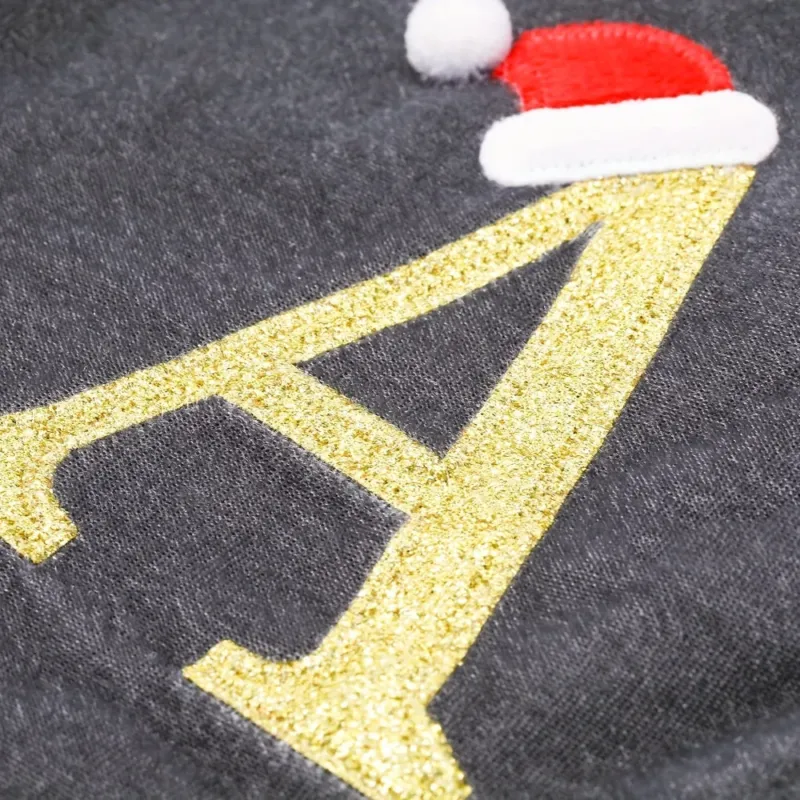 Personalized Christmas Stocking Gray Velvet Monogram Letter - Product example
