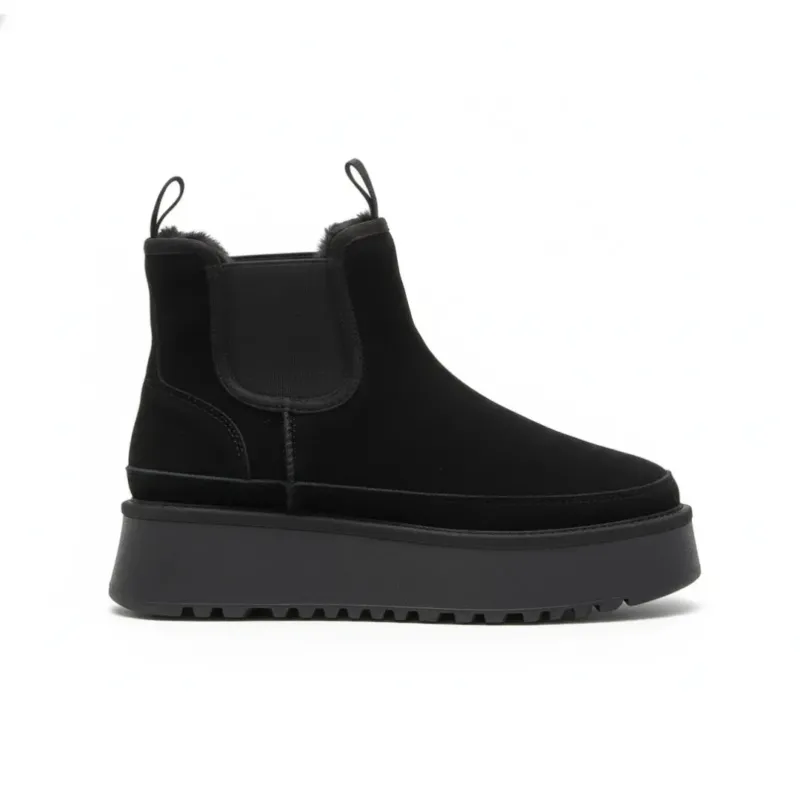 Womens Platform Ankle Boots Black Suede Chelsea Style - Detailed view