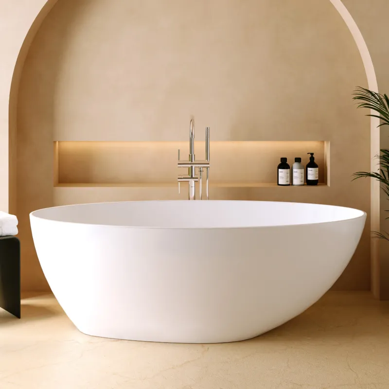 Dolvhin® Freistehende Badewanne aus Mineralguss "Moorea" | Oval | 170x85x57 cm