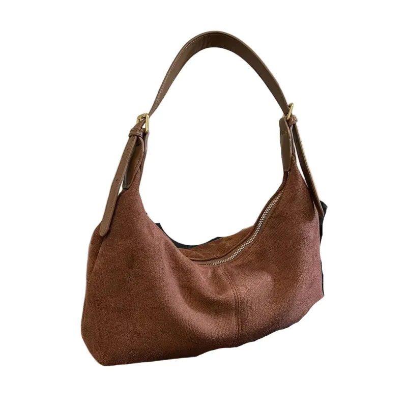 Minimalist Suede Handbag Crescent Shape Crossbody Design - Detailed view
