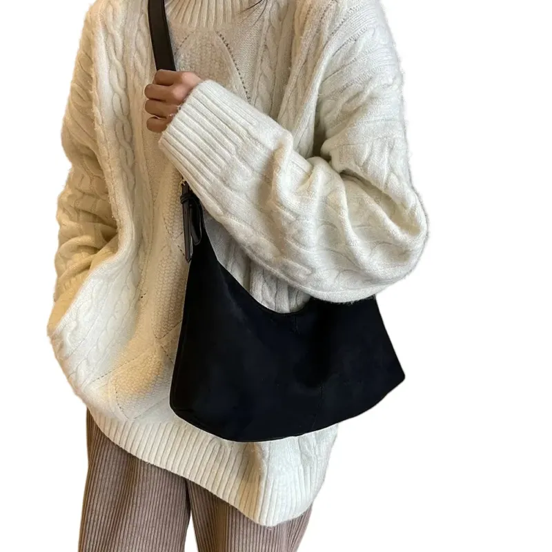 Minimalist Suede Handbag Crescent Shape Crossbody Design - Product showcase