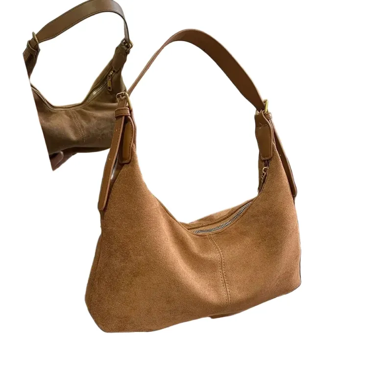 Minimalist Suede Handbag Crescent Shape Crossbody Design - Product detail 4