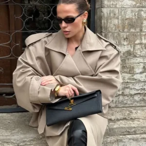 Vintage Trench Coat Oversized Shoulder Pad Design - Product showcase