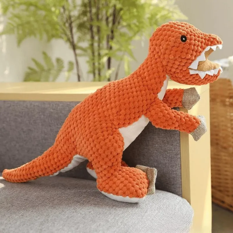 Dinosaur Dog Toy Orange Textured Plush T-Rex with Squeaker - Product showcase