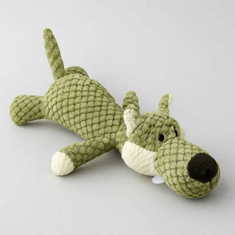 Plush Crocodile Dog Toy Textured Fabric with Built-In Squeaker - Product showcase