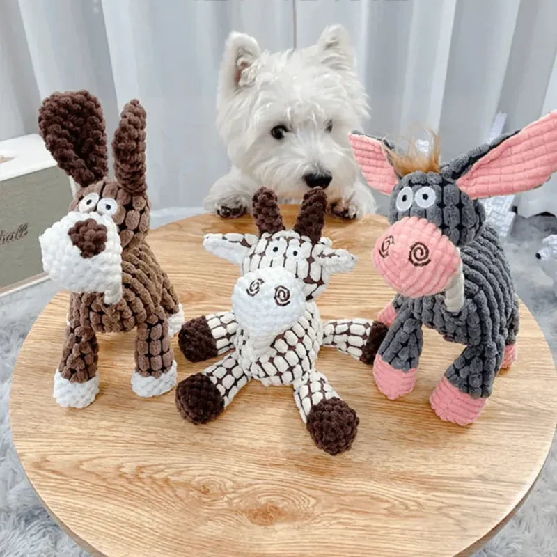 Corduroy Donkey Dog Toy Durable Plush Squeaky Design - Product example
