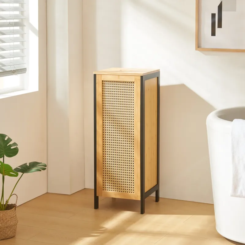 Wäschekorb Tervola 51 L Schwarz/Bambus [en.casa] - premiumXL