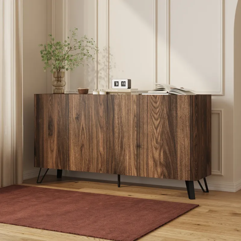Sideboard Trorlon 160x40x83 cm Walnussoptik/Travertin [en.casa]