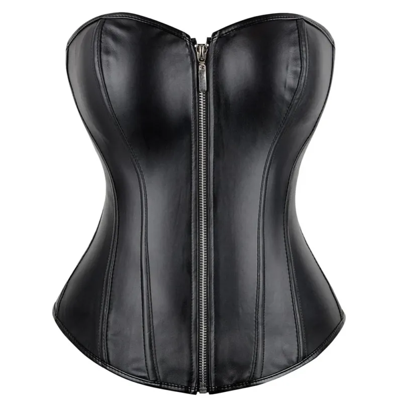 Leather Waist Trainer Corset Front Zip Overbust Design - Product showcase
