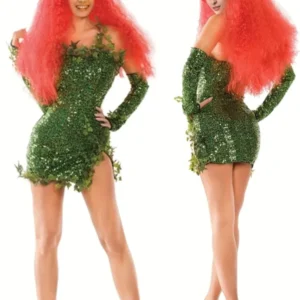 Fantasy Sequin Costume Halloween Dress Strapless Leaf Mini Dress - Product showcase