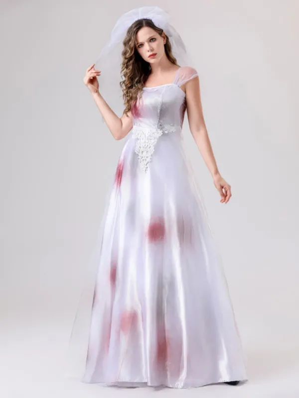 Womens Spooky Corpse Bride Halloween Costume Dress Bloody Maxi Gown - Product showcase