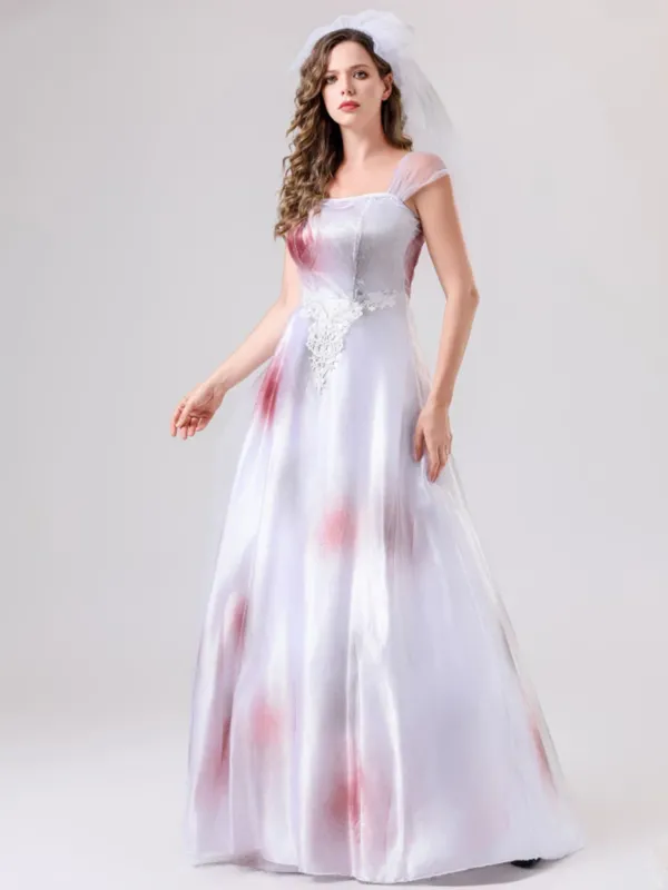 Womens Spooky Corpse Bride Halloween Costume Dress Bloody Maxi Gown - Detailed view