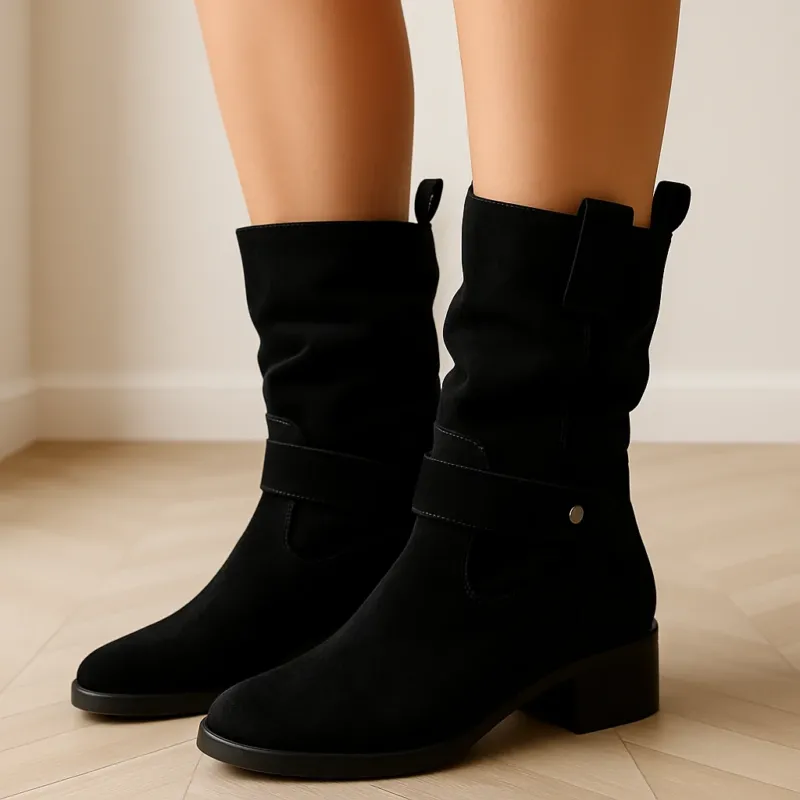 Suede Ankle Boots Slouchy Design With Block Heel - Product example