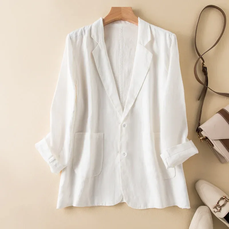 Linen Blend Blazer Natural Beige Relaxed Fit - Product example