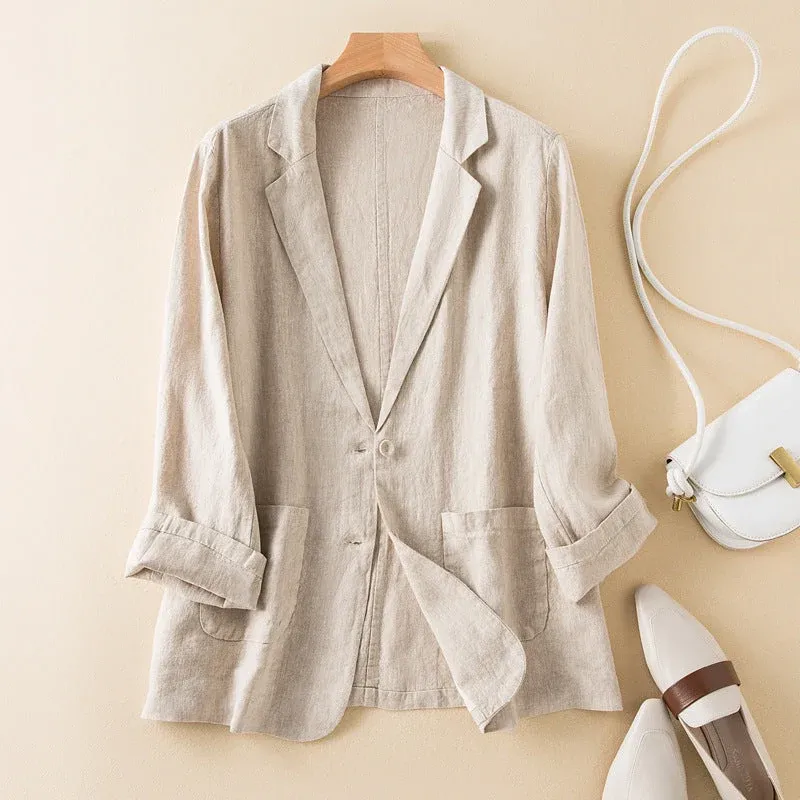 Linen Blend Blazer Natural Beige Relaxed Fit - Product showcase