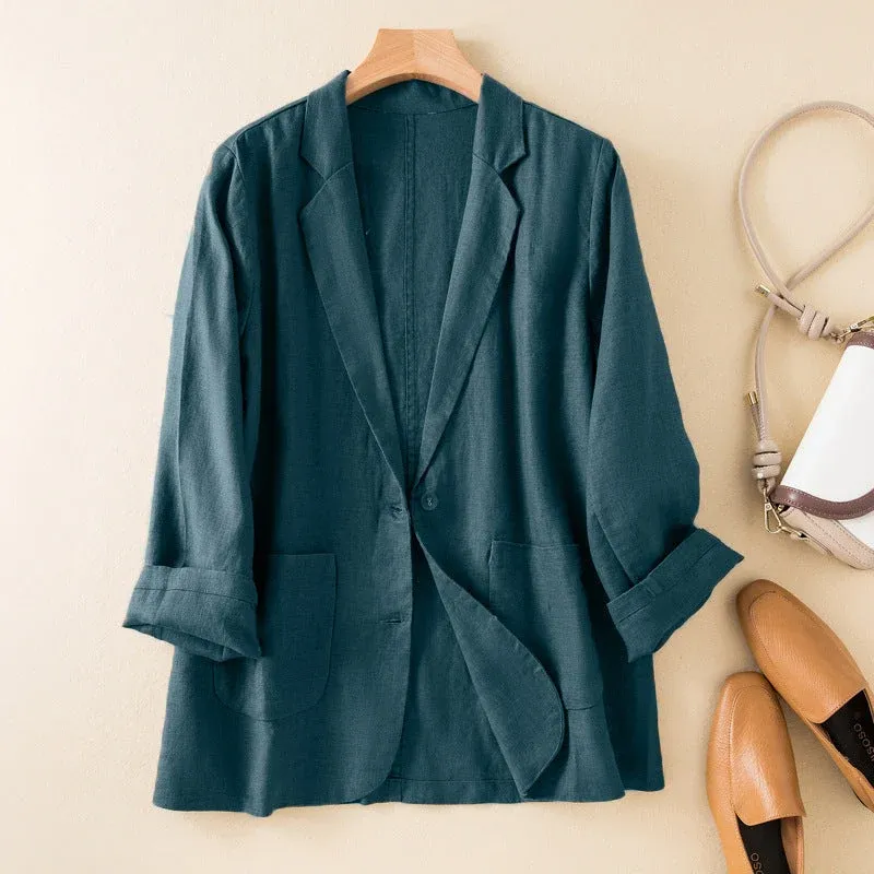 Linen Blend Blazer Natural Beige Relaxed Fit - Detailed view