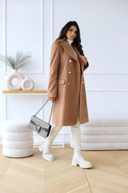 Double-Breasted Wool Coat Wide Lapel Tailored Design - Detailed view